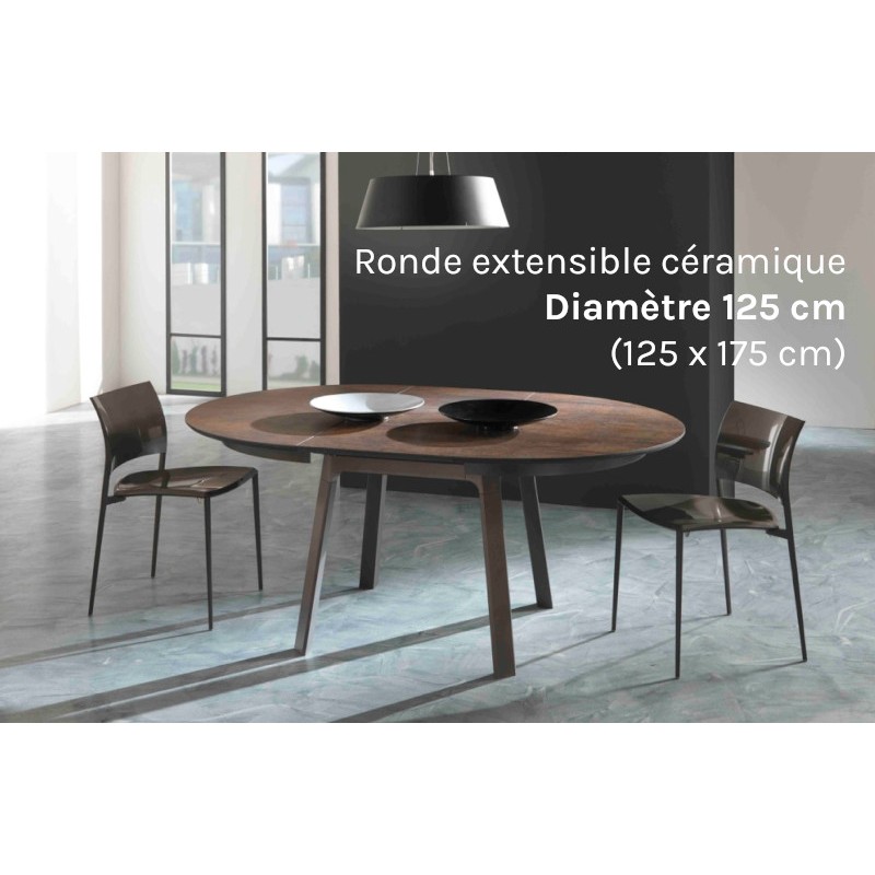 Table de repas ronde extensible en céramique ALBATROS diamètre 125 cm (125 x 175 cm)