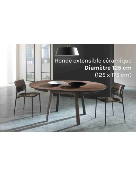 Table de repas ronde extensible en céramique ALBATROS diamètre 125 cm (125 x 175 cm)