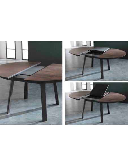 Table de repas ronde extensible en céramique ALBATROS diamètre 125 cm (125 x 175 cm)