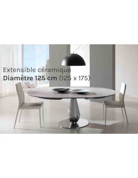 Table de repas extensible en céramique PERLA diamètre 125 cm (125 x 175)