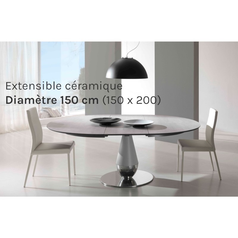 Table de repas extensible en céramique PERLA diamètre 150 cm (150 x 200)