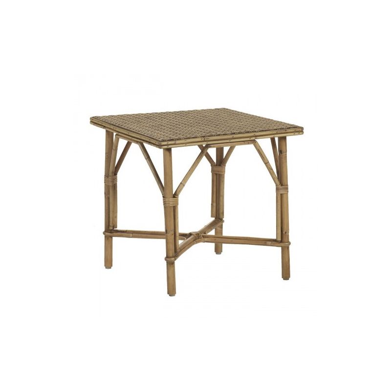 Table basse rotin naturel tressé GRAND-MÈRE, finition patiné vieilli