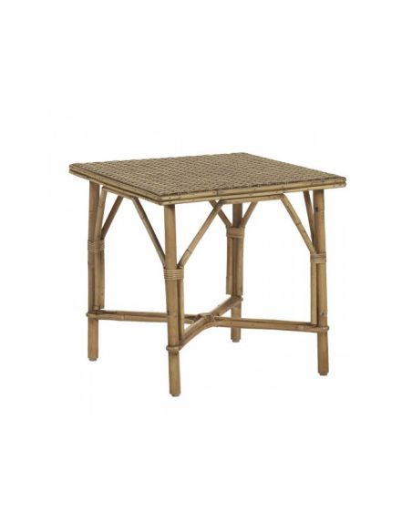 Table basse rotin naturel tressé GRAND-MÈRE, finition patiné vieilli