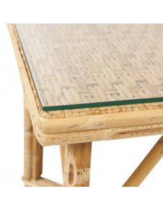 Table basse rotin naturel tressé GRAND-MÈRE, finition patiné vieilli 2