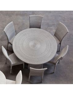 Table de jardin CIGALE en résine gris galet, diamètre 130 cm 2