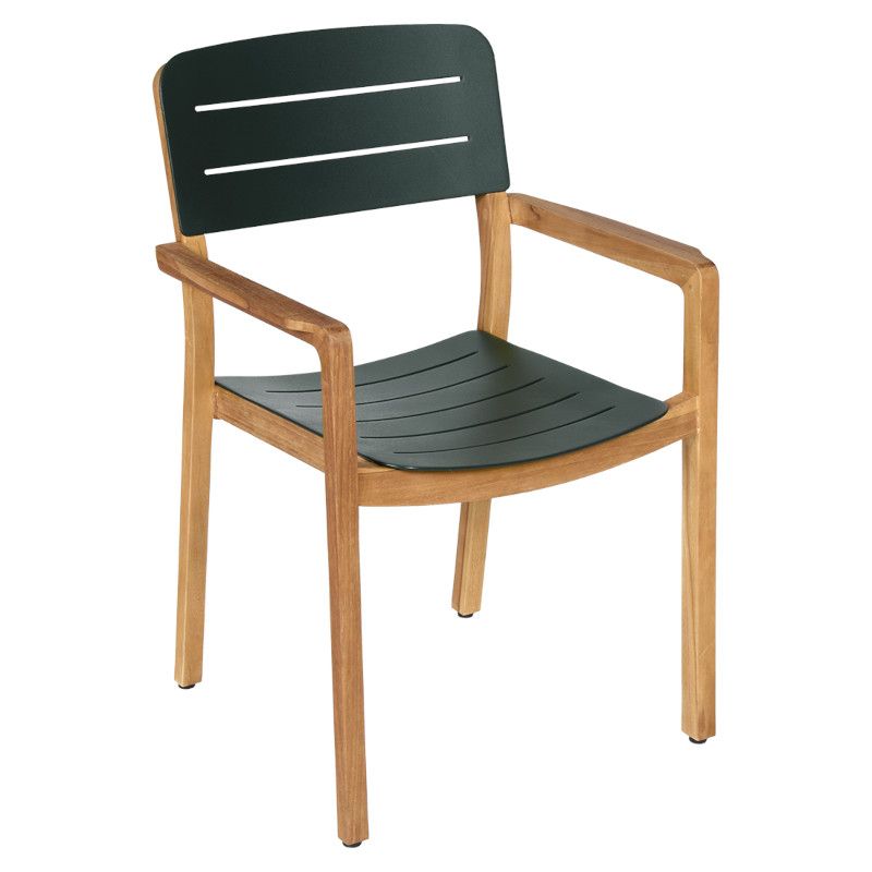Fauteuil de jardin LODGE teck massif naturel, habillage aluminium séquoia