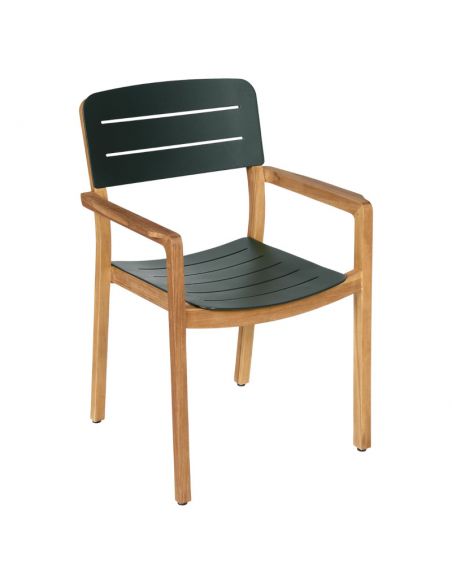 Fauteuil de jardin LODGE teck massif naturel, habillage aluminium séquoia