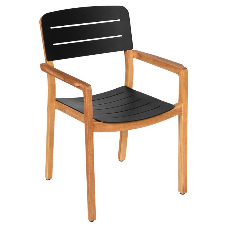 Fauteuil de jardin LODGE teck massif naturel, habillage aluminium basalte