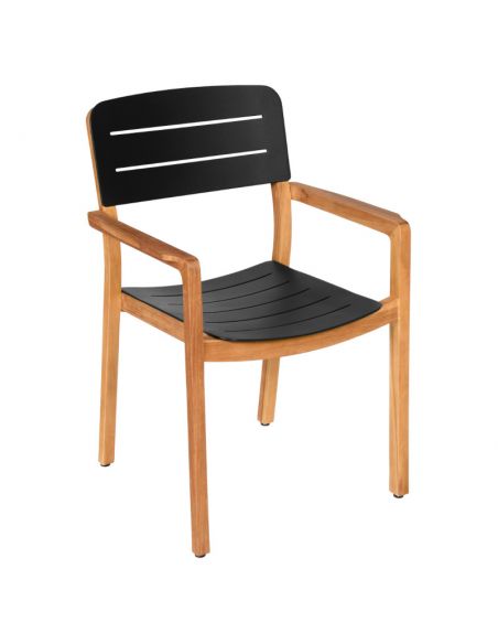 Fauteuil de jardin LODGE teck massif naturel, habillage aluminium basalte
