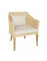 Fauteuil rotin cannage SAIGON avec coussin en tissu lin T596