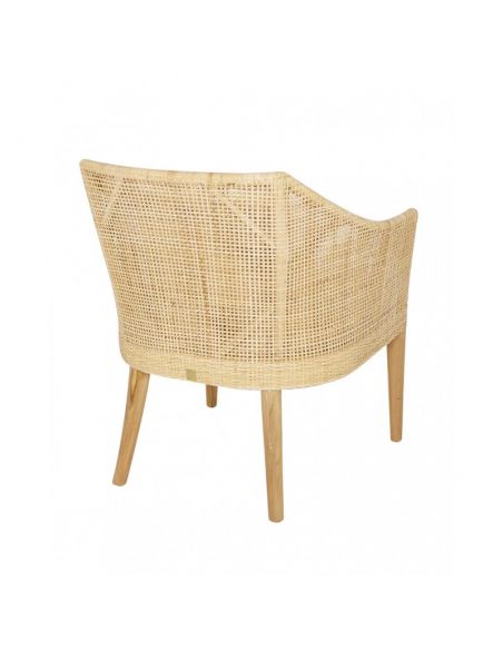Fauteuil rotin cannage SAIGON avec coussin en tissu lin T596