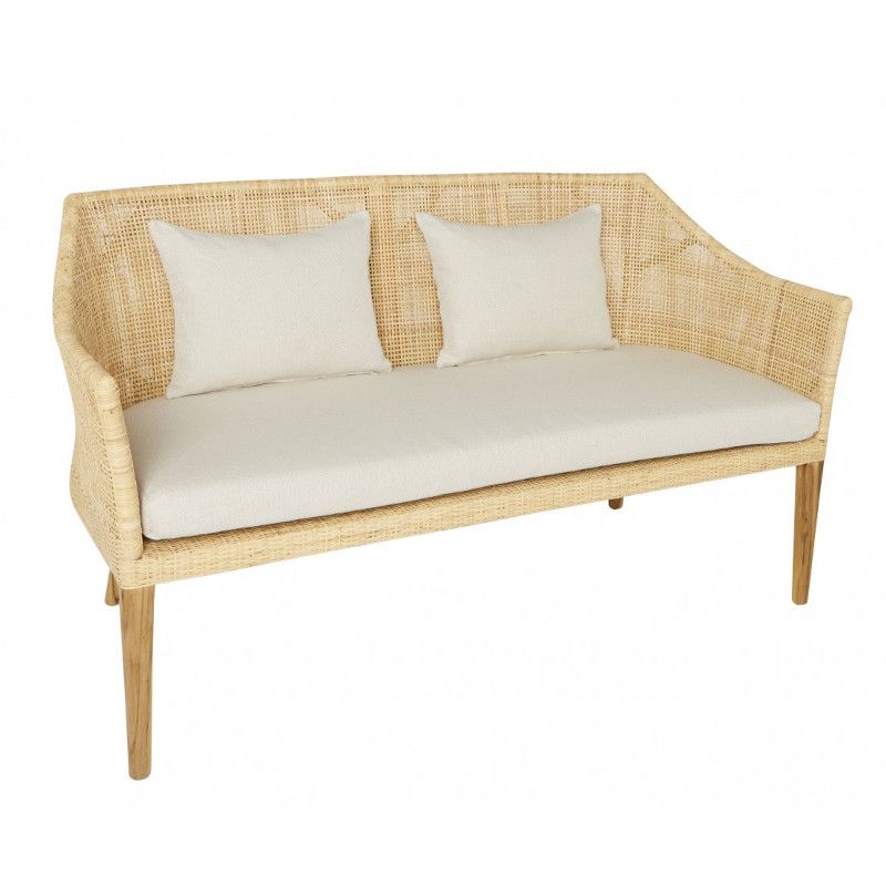 Canapé rotin cannage SAIGON avec coussin en tissu lin T596