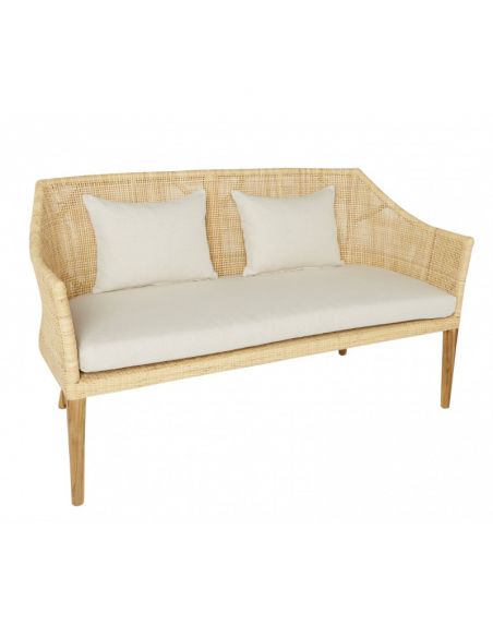 Canapé rotin cannage SAIGON avec coussin en tissu lin T596