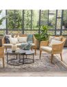 Canapé rotin cannage SAIGON avec coussin en tissu lin T596