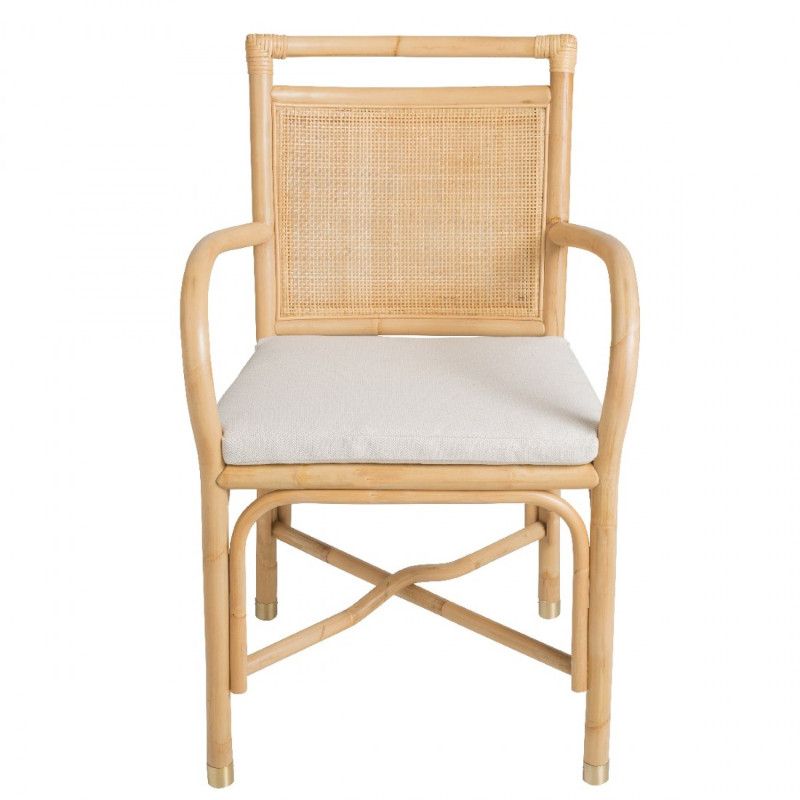 Fauteuil de table rotin et tissu lin RIVIERA