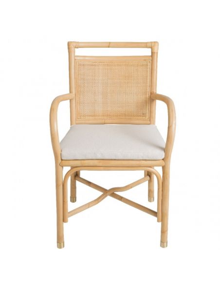 Fauteuil de table rotin et tissu lin RIVIERA