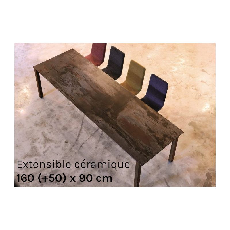Table extensible contemporaine 1 allonge ALISON, dimensions 160 (+50) x 90 cm, avec plateau en céramique DEKTON