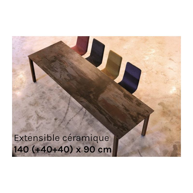 Table extensible contemporaine 2 allonges ALISON, dimensions 140 (+40+40) x 90 cm, avec plateau en céramique DEKTON