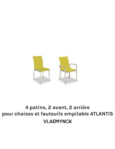 4 patins, 2 avant, 2 arrière, pour chaise et fauteuil empilable ATLANTIS