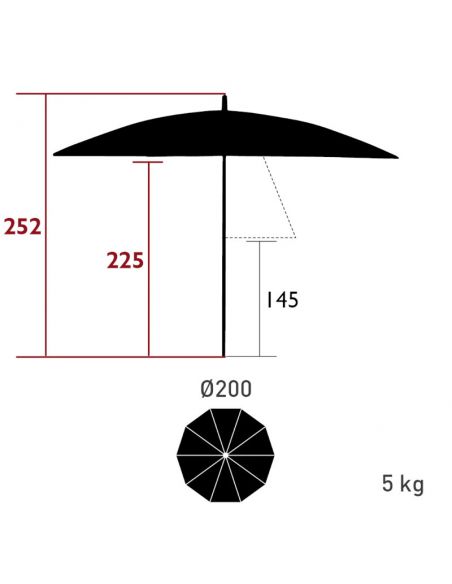 Parasol diamètre 200 cm ALUMINIUM