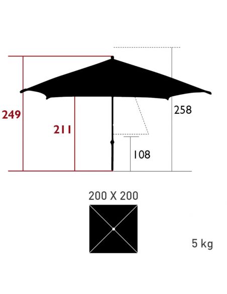Parasol 200 x 200 cm CORTINA avec pique inox