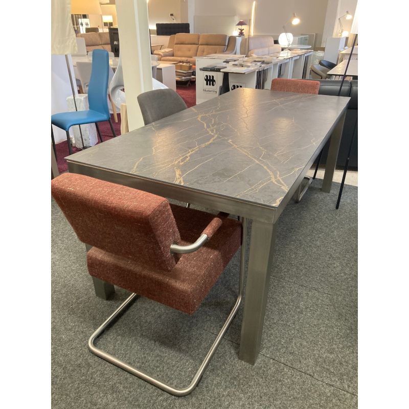 Déstockage Table de repas acier inox avec plateau céramique LAURENT DEKTON épaisseur 0.8 cm