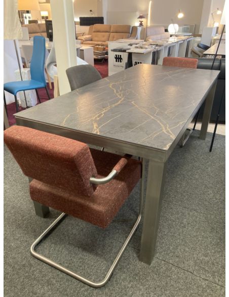 Déstockage Table de repas acier inox avec plateau céramique LAURENT DEKTON épaisseur 0.8 cm