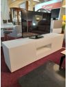Déstockage Meuble TV design plateau verre blanc dépoli mat, longueur 180 cm