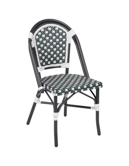 Déstockage Chaise de jardin DEMOISELLE, structure basalte, habillage cross vert Wicker tressée VLAEMYNCK