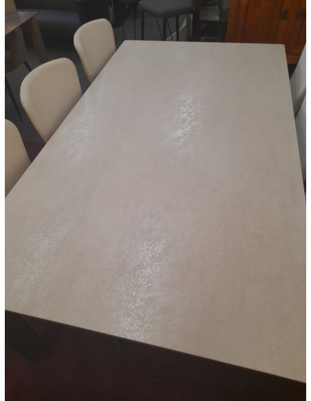 Déstockage Table de repas fixe CLASS 180 x 100 cm DEXO, plateau céramique oxide perle, piétement moka