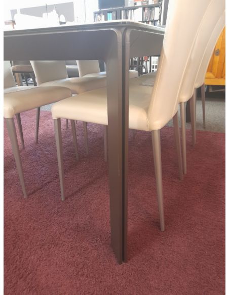 Déstockage Table de repas fixe CLASS 180 x 100 cm DEXO, plateau céramique oxide perle, piétement moka