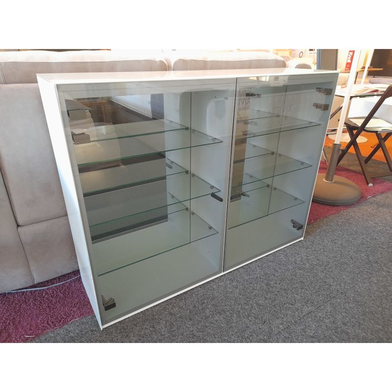 Déstockage Vitrine design verre laqué, portes vitrées, étagères verre, miroir fond
