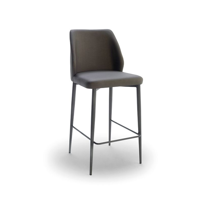 Tabouret métal pieds ronds fuseaux MATHILDE, simili-cuir Magnum