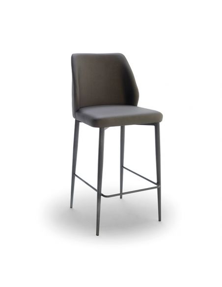 Tabouret métal pieds ronds fuseaux MATHILDE, simili-cuir Magnum