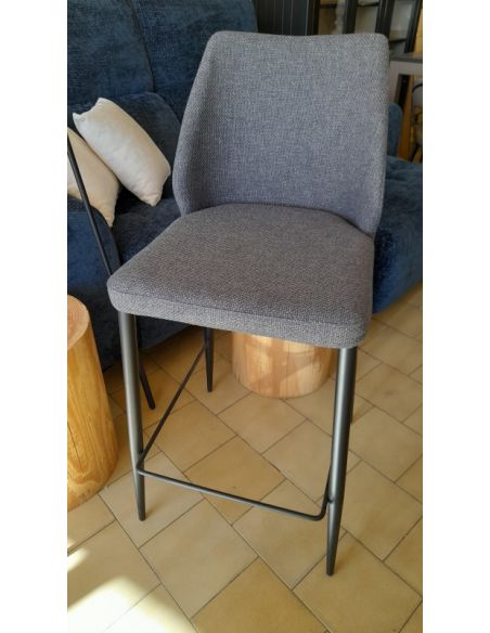 Tabouret métal pieds ronds fuseaux MATHILDE, simili-cuir Magnum