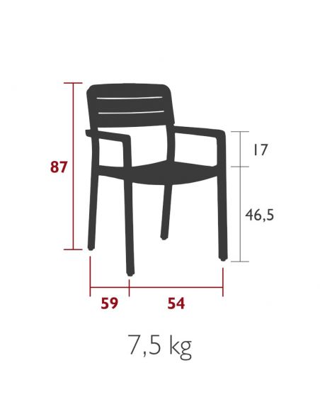 Fauteuil de jardin LODGE teck massif naturel, habillage aluminium basalte