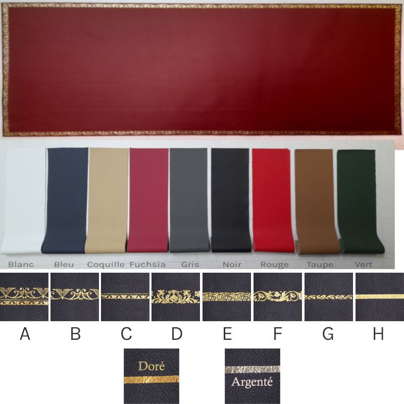 Cuir grain très fin de bureau FLORIDA sur mesure, vachette napa, avec dorure