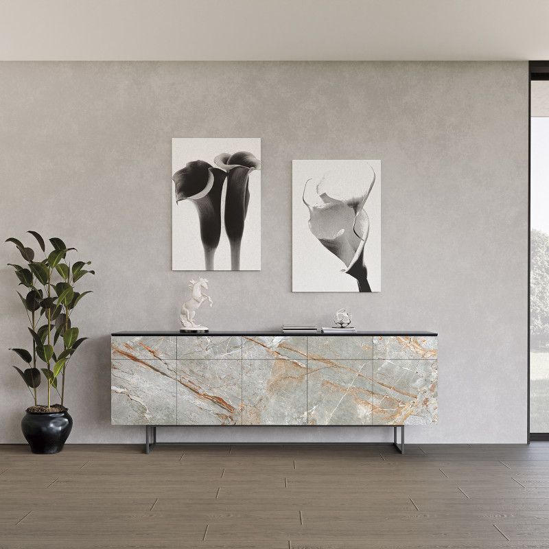 Buffet 5 tiroirs 5 portes HOME LIVING entièrement recouvert de céramique DEKTON, longueur 250 cm, hauteur 93 cm