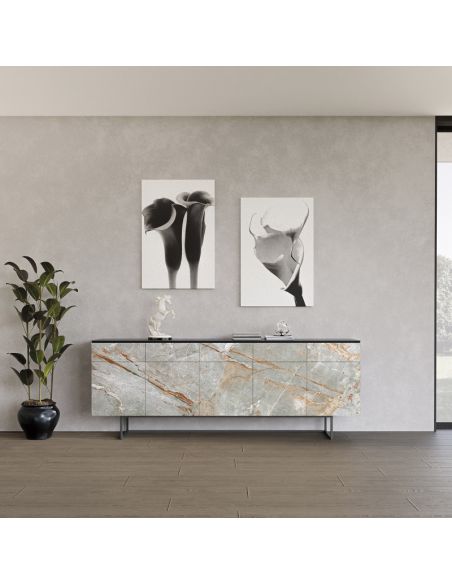 Buffet 5 tiroirs 5 portes HOME LIVING entièrement recouvert de céramique DEKTON, longueur 250 cm, hauteur 93 cm
