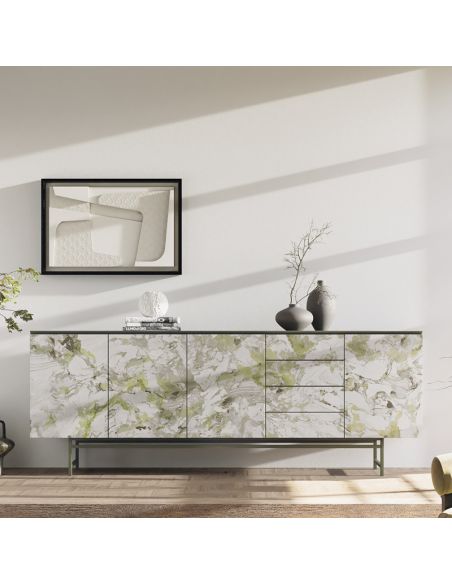 Buffet 4 portes 4 tiroirs HOME LIVING entièrement recouvert de céramique DEKTON, longueur 250 cm, hauteur 93 cm