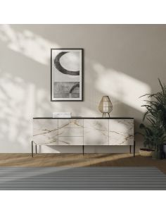 Buffet 2 portes 8 tiroirs HOME LIVING entièrement recouvert de céramique DEKTON, longueur 200 cm, hauteur 93 cm
