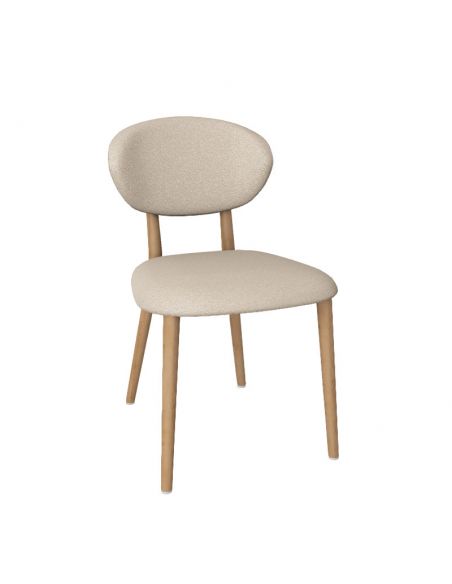 Déstockage Chaise TORO C0110, recouvrement bouclé blanc Cat.4, piétement chêne naturel mat vernis E11