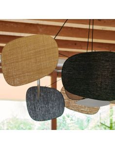 Suspension XXL 1 lumière esprit mobile SCREEN 70'S bouleau/raphia/lin noir 2