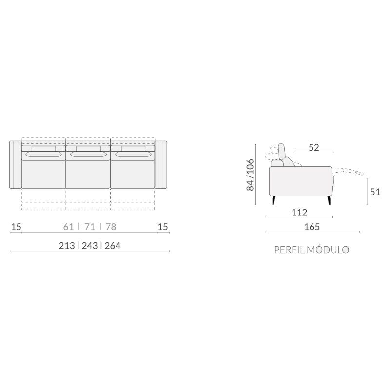 Canapé relaxation électrique IGOR 3 places, longueur 243 cm