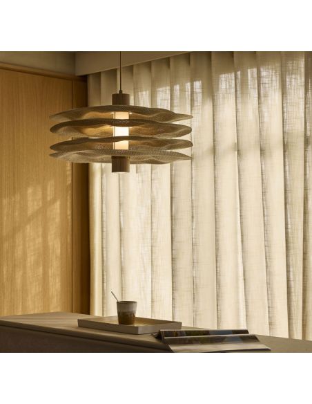 Suspension 2 lumières superposition de 4 abat-jour en matière Varian® RIVAGE S naturel