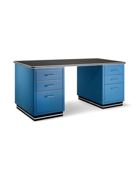 Bureau métallique 2 tiroirs + 1 tiroir à dossiers (côté gauche) et 1 porte (côté droit) sans moulures décoratives CLASSIC LINE T