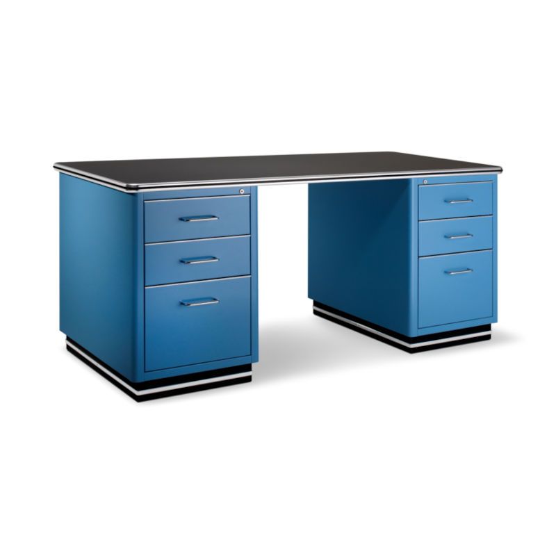 Bureau métallique 4 tiroirs (côté gauche) + 2 tiroirs et 1 tiroir à dossiers (côté droit) sans moulures décoratives CLASSIC LINE