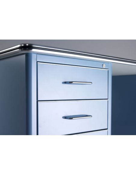 Bureau métallique 4 tiroirs (côté gauche) + 2 tiroirs et 1 tiroir à dossiers (côté droit) sans moulures décoratives CLASSIC LINE