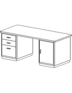 Bureau métallique 2 tiroirs + 1 tiroir à dossiers (côté gauche) et 1 porte (côté droit) sans moulures décoratives CLASSIC LINE T 2
