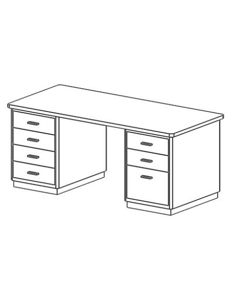 Bureau métallique 4 tiroirs (côté gauche) + 2 tiroirs et 1 tiroir à dossiers (côté droit) sans moulures décoratives CLASSIC LINE